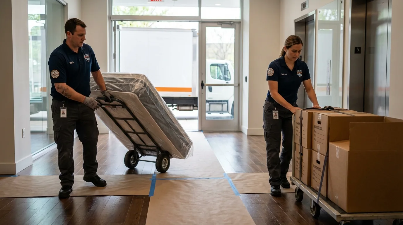 Professional apartment movers loading elevator in Norton, VA